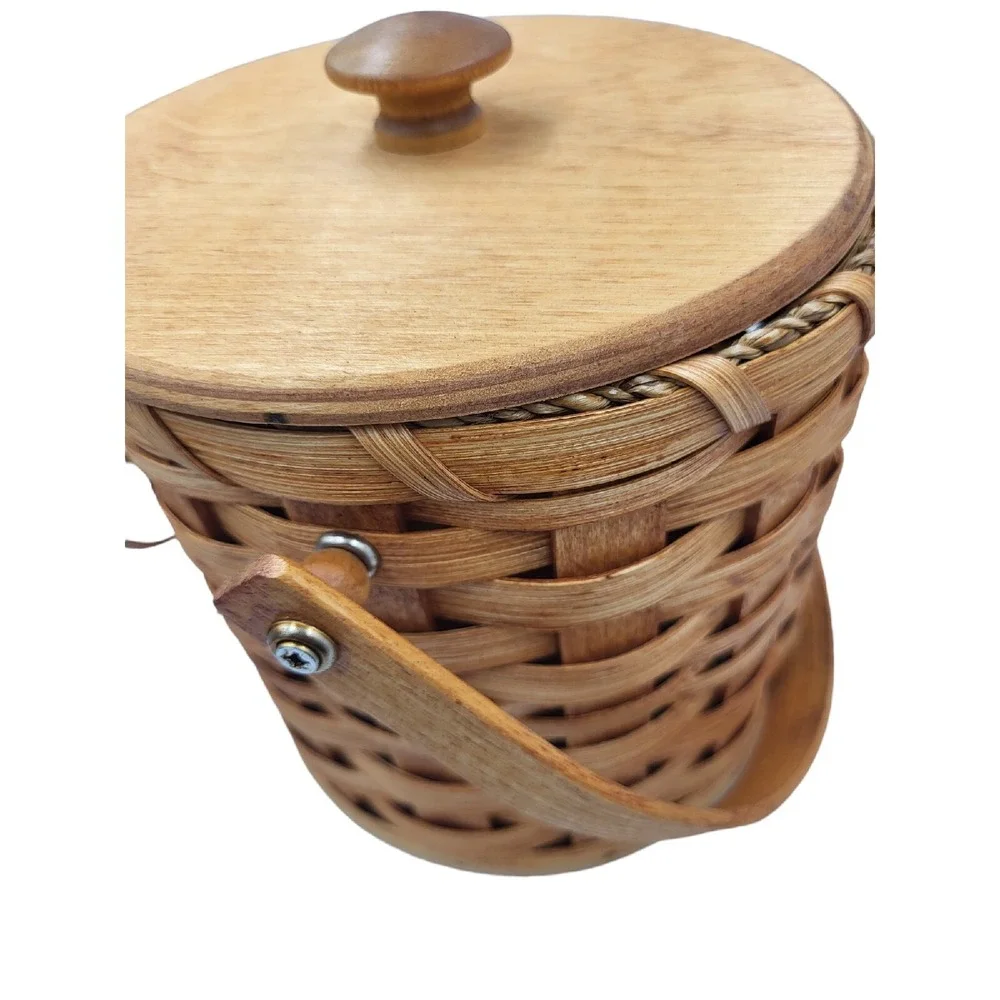 Amish Handwoven Wooden Handle and‎ Lid Basket w/ Bow Signed Jonas Gingerich